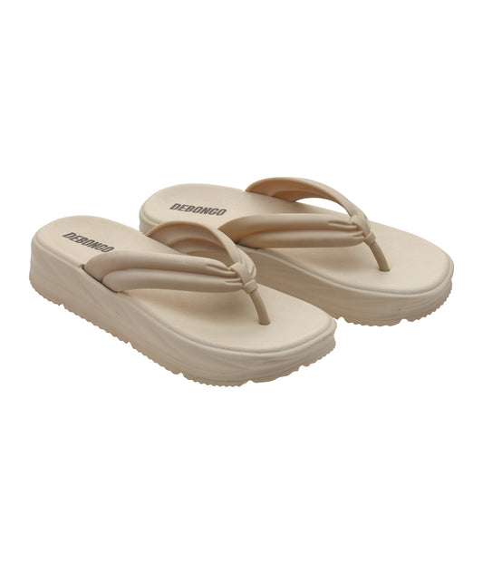 Fluffy Beige Thong Flip Flops for Women