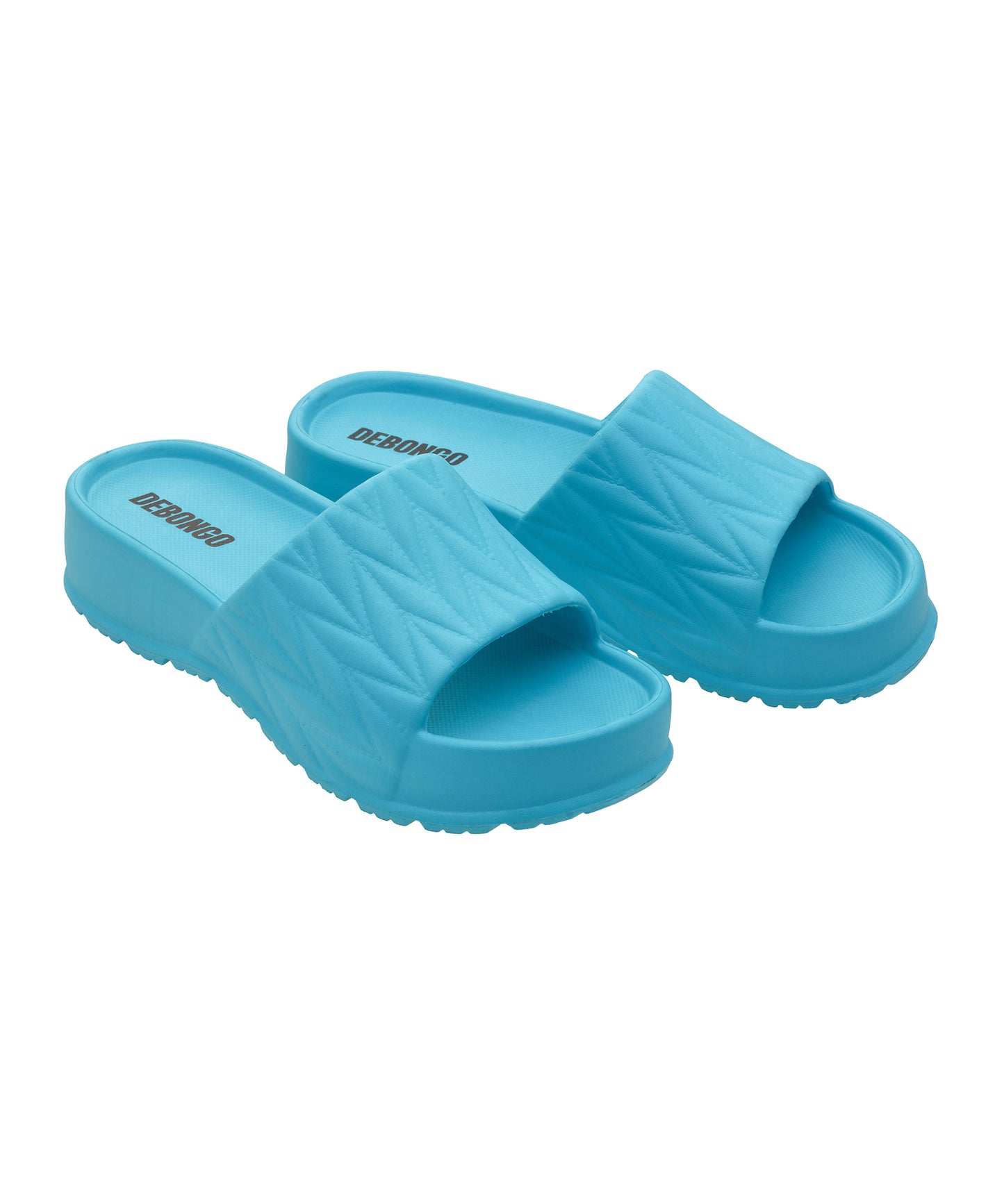 Textured Aqua Blue Square-Toe Sliders for Women