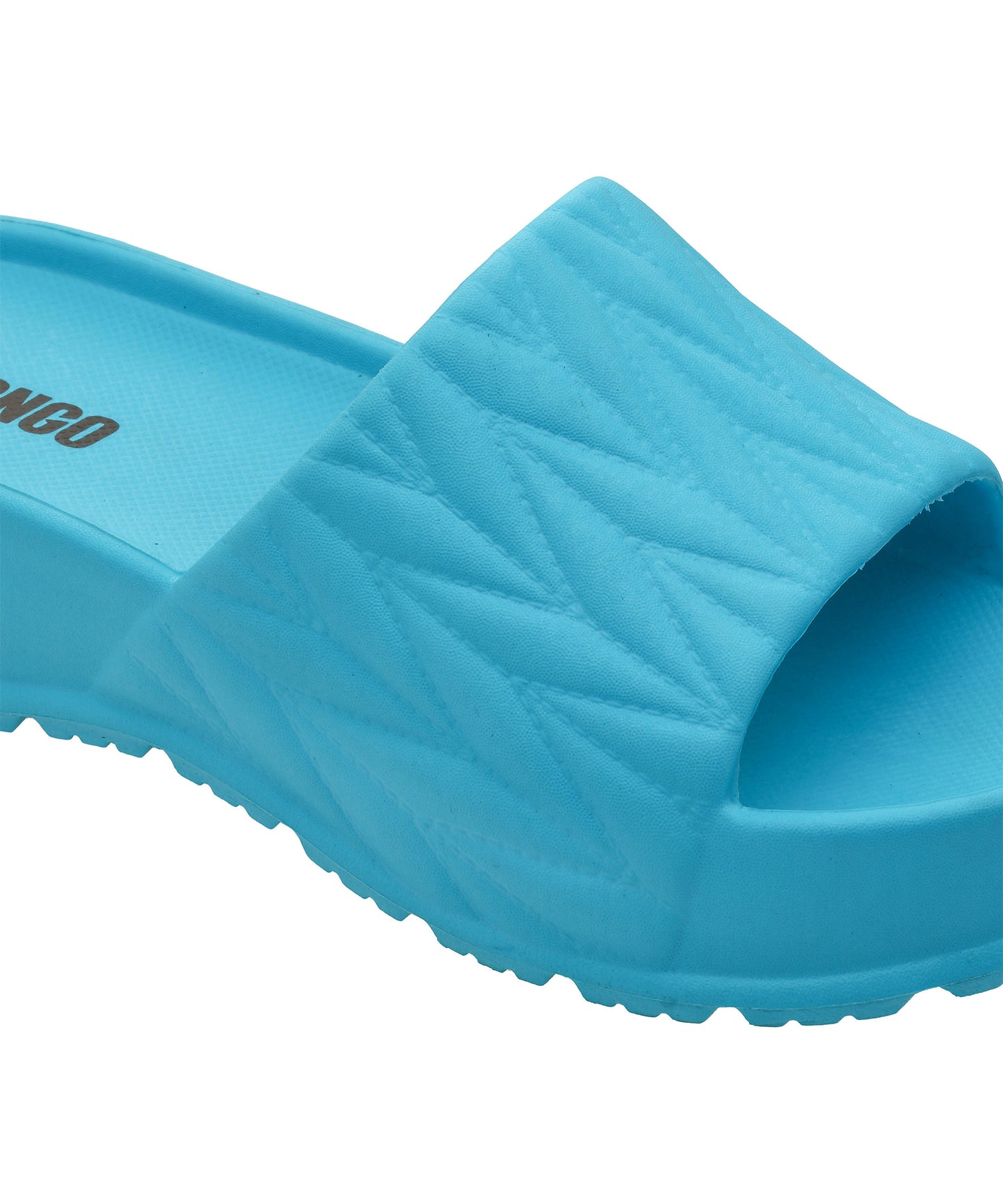 Textured Aqua Blue Square-Toe Sliders for Women