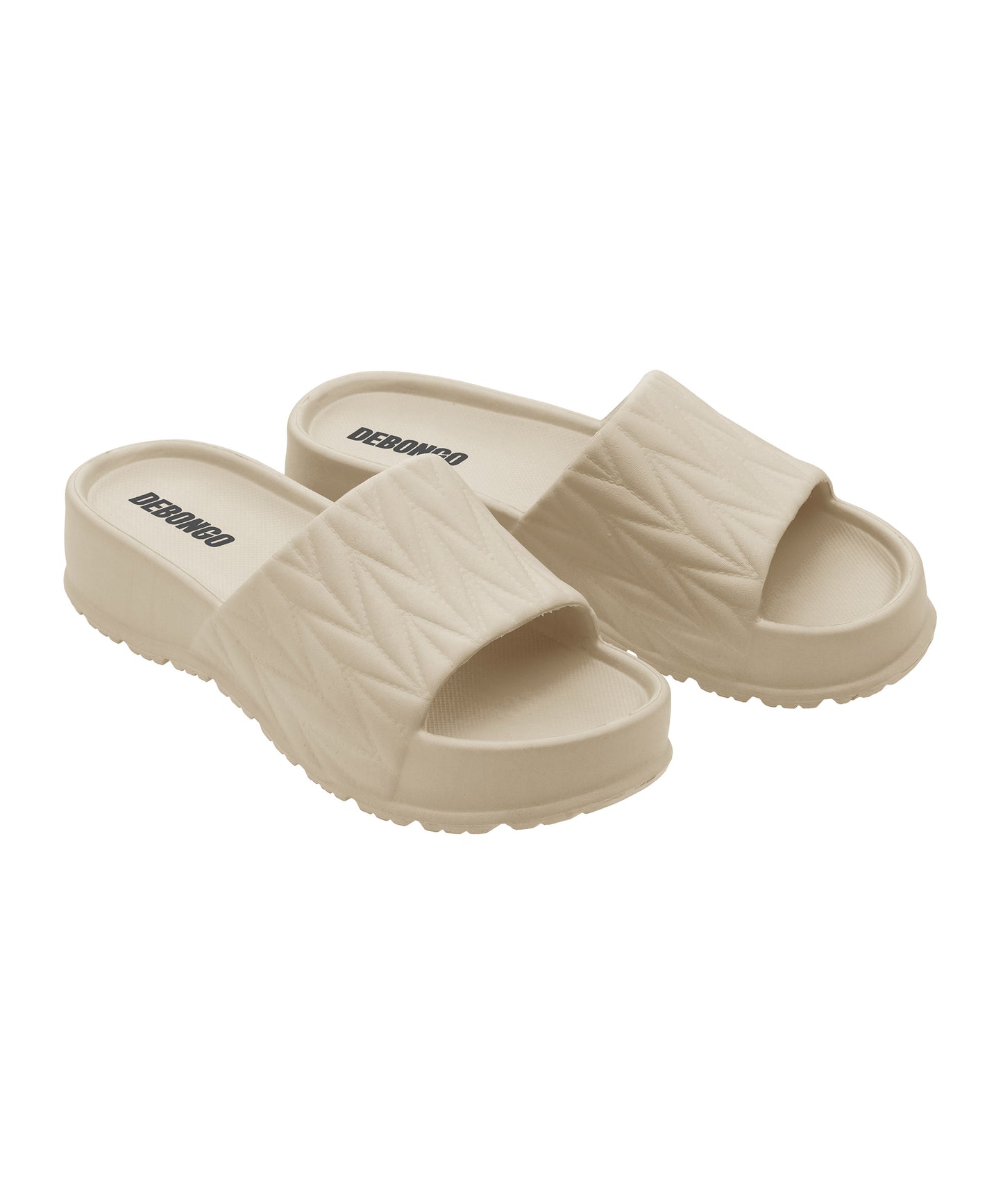 Textured Beige Square-Toe Sliders for Women