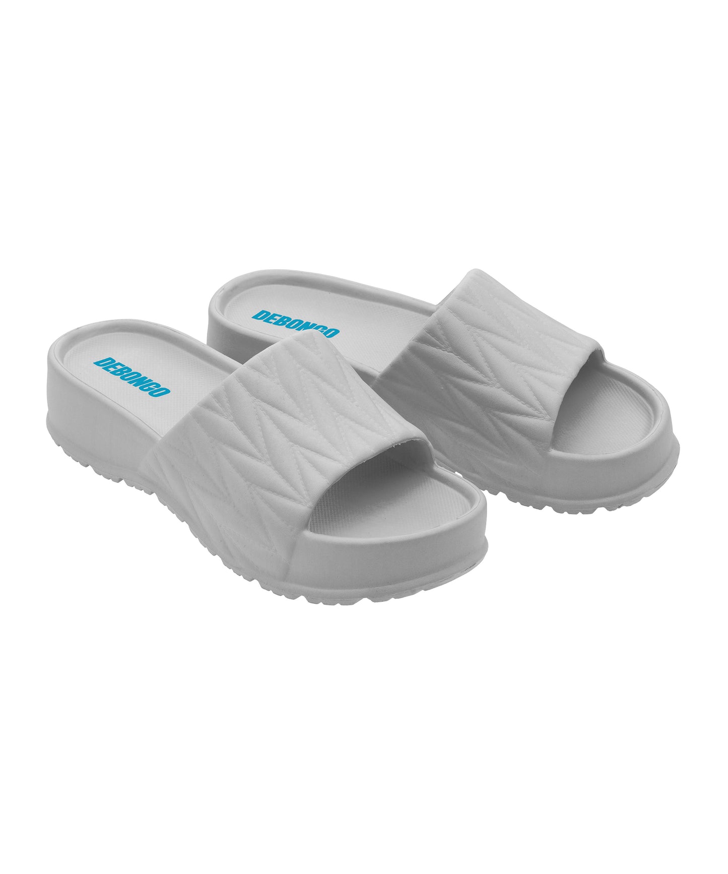 Textured Light Grey Square-Toe Sliders for Women