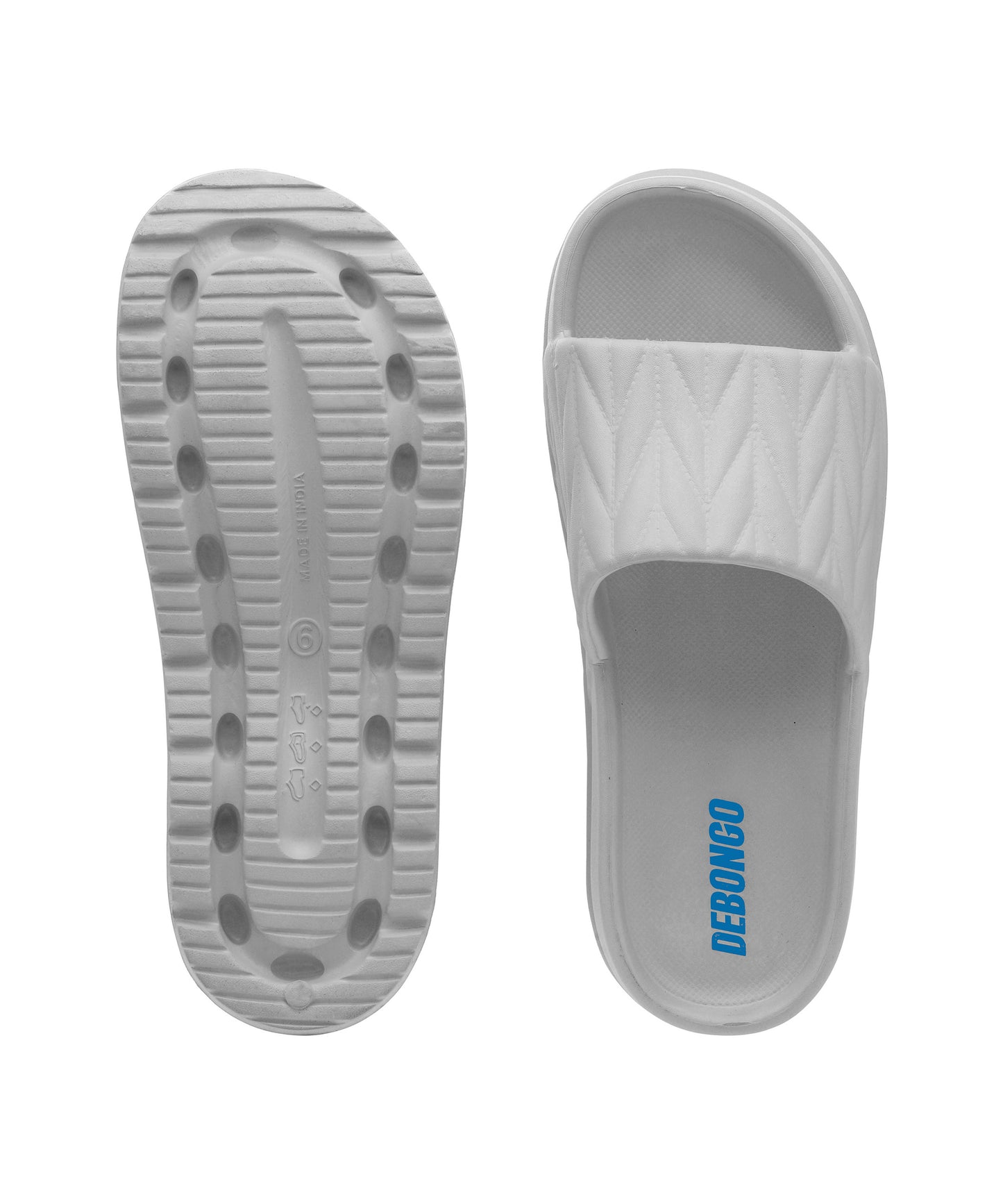Textured Light Grey Square-Toe Sliders for Women