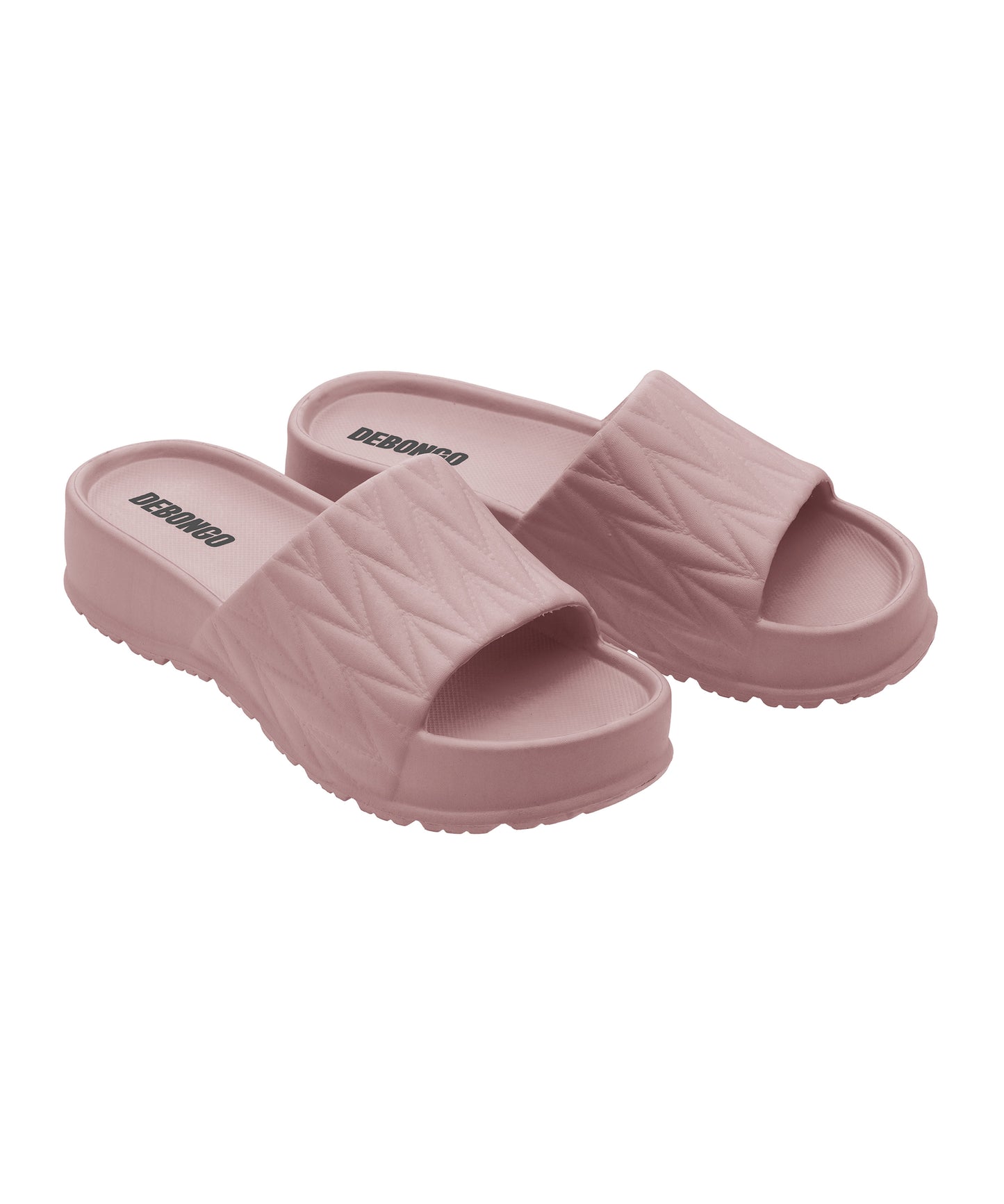 Textured Nude Pink Square-Toe Sliders for Women
