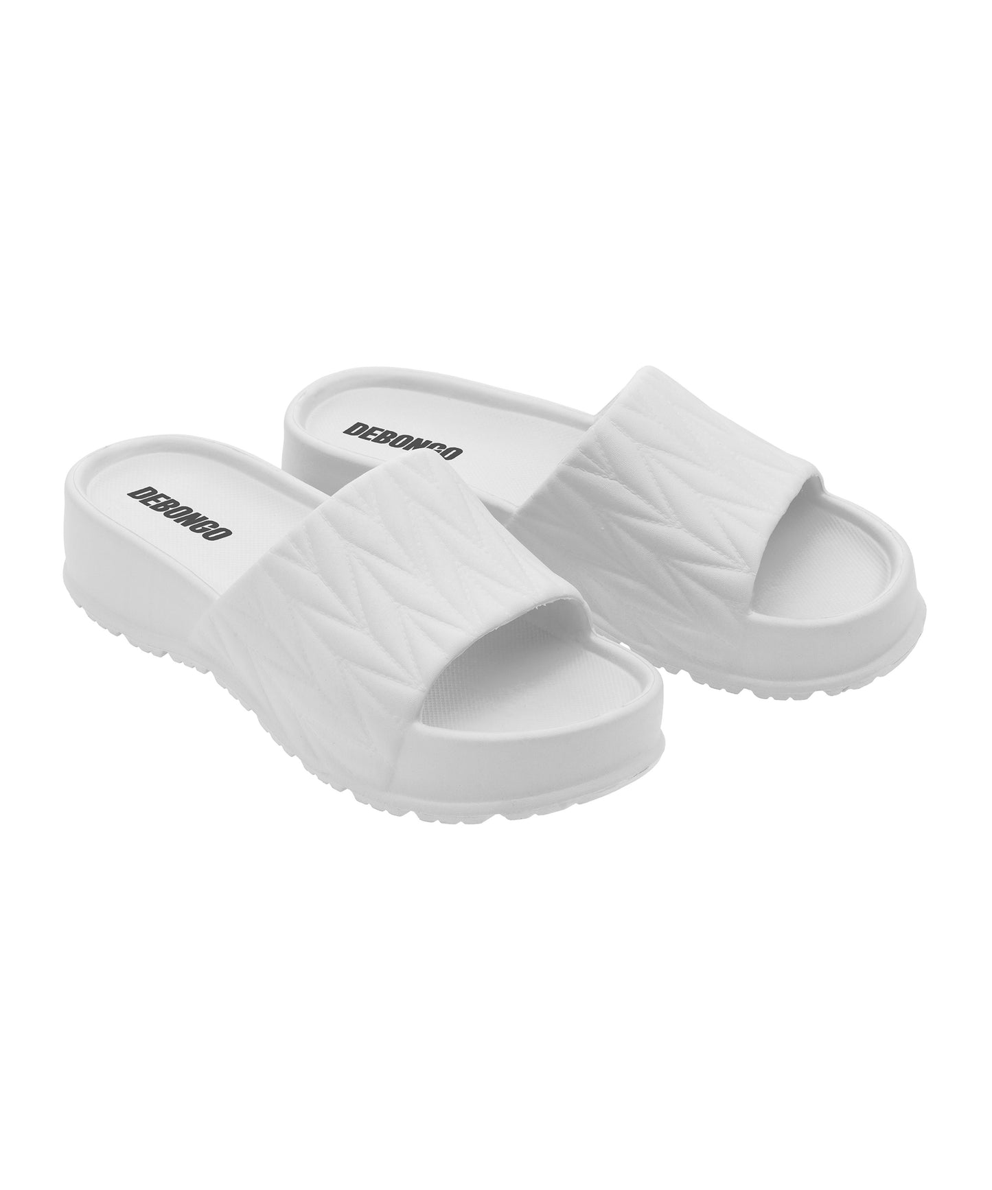 Textured Off White Square-Toe Sliders for Women