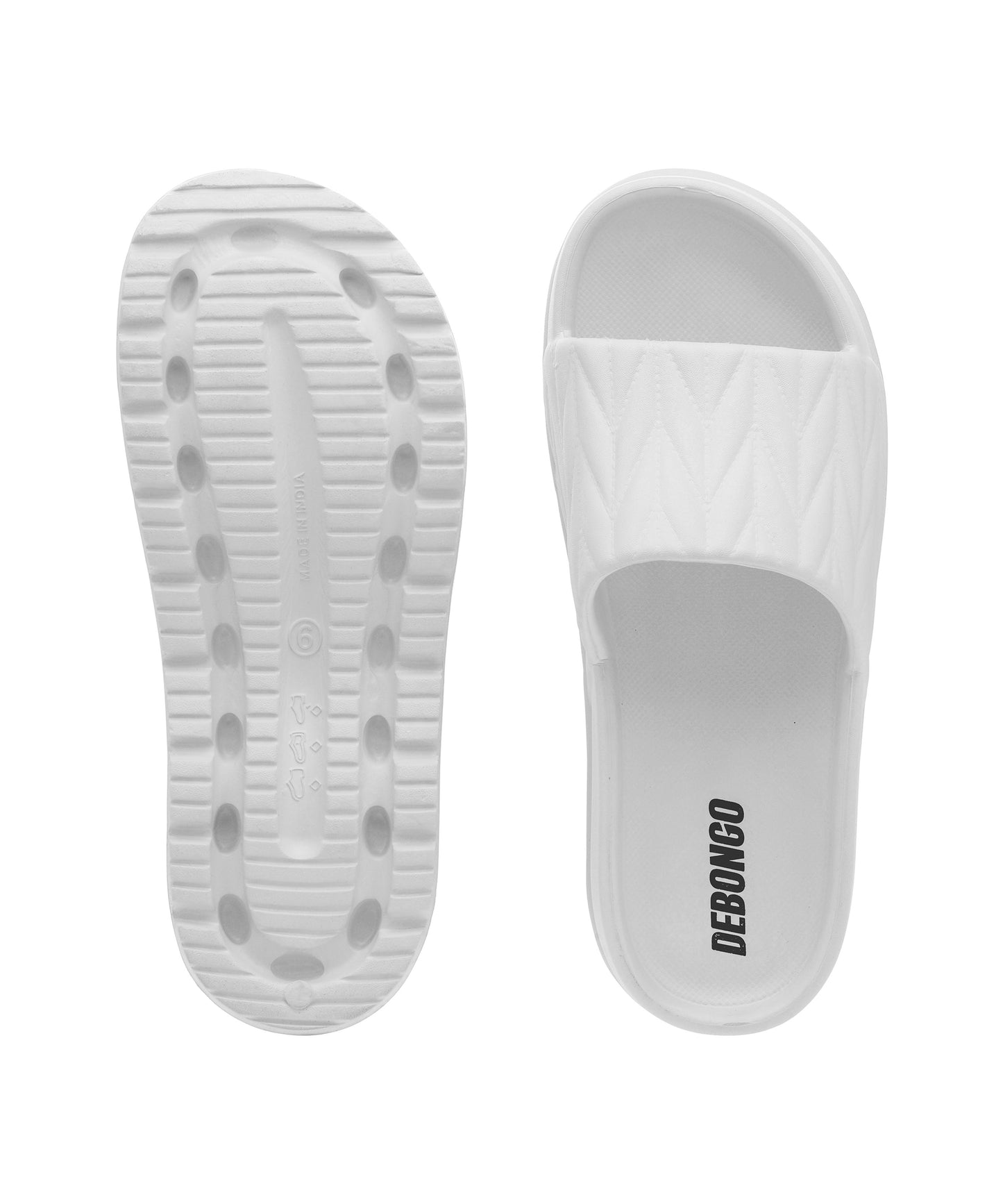 Textured Off White Square-Toe Sliders for Women