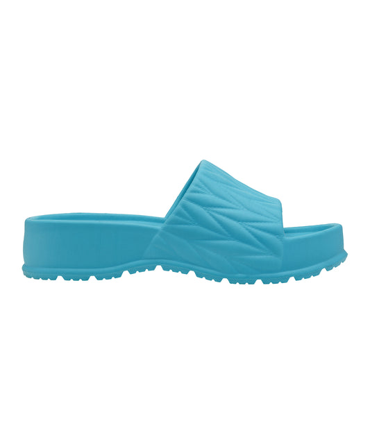 Textured Aqua Blue Square-Toe Sliders for Women