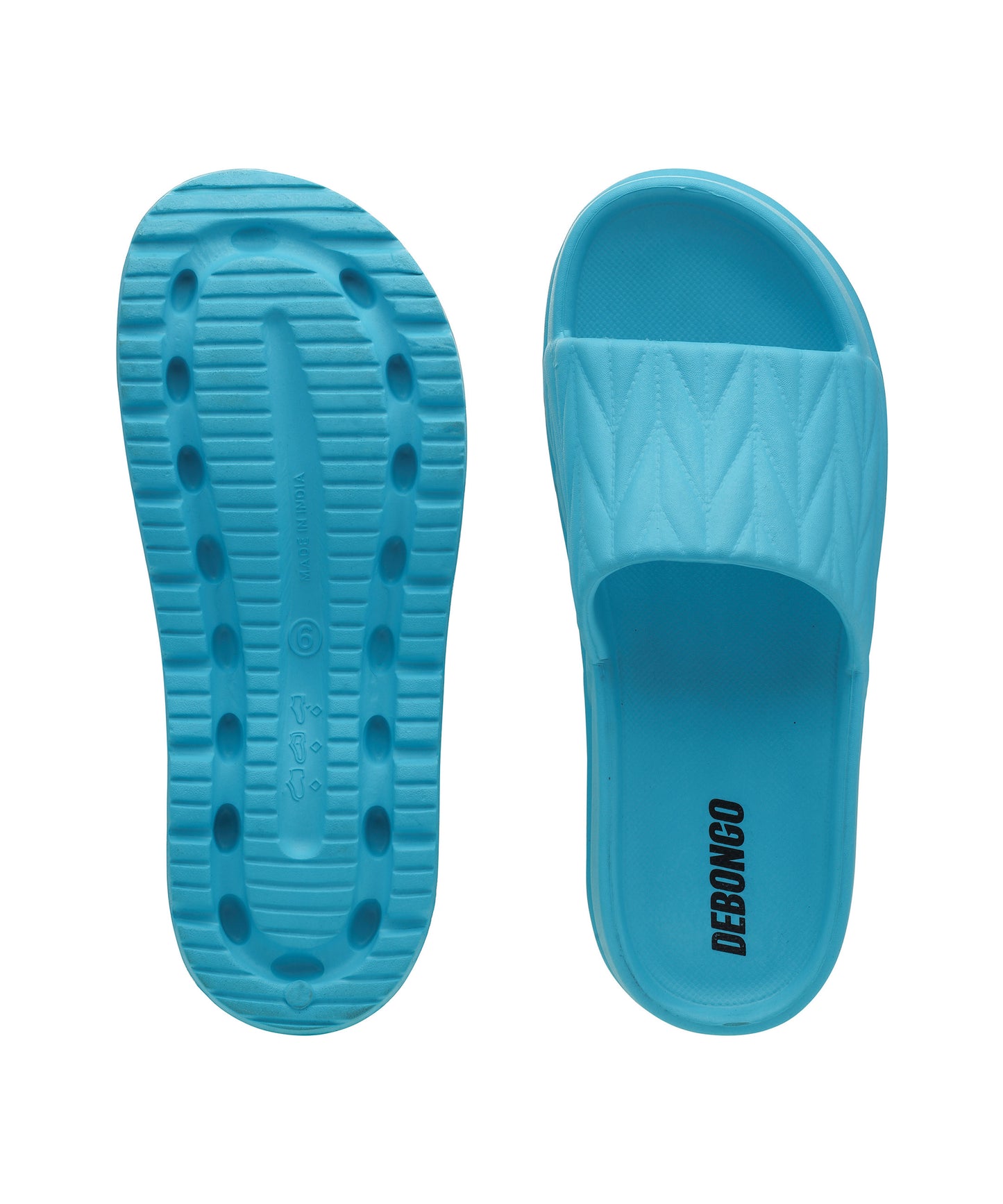 Textured Aqua Blue Square-Toe Sliders for Women