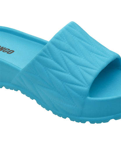 Textured Aqua Blue Square-Toe Sliders for Women