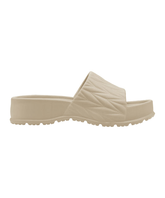 Textured Beige Square-Toe Sliders for Women