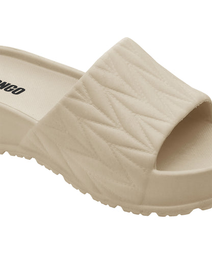 Textured Beige Square-Toe Sliders for Women