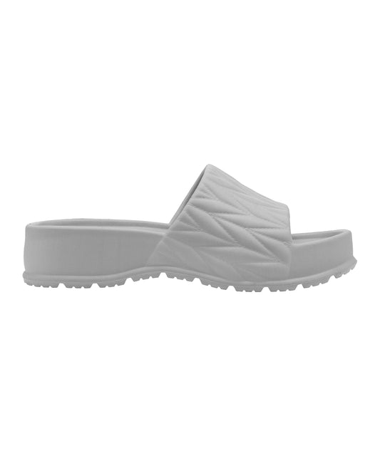 Textured Light Grey Square-Toe Sliders for Women