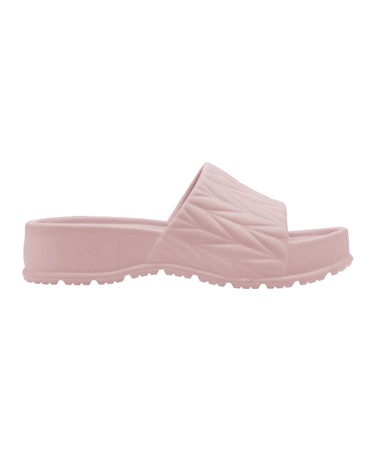 Textured Light Pink Square-Toe Sliders for Women