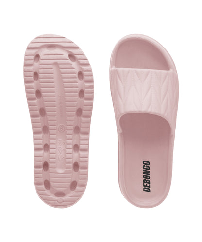 Textured Light Pink Square-Toe Sliders for Women