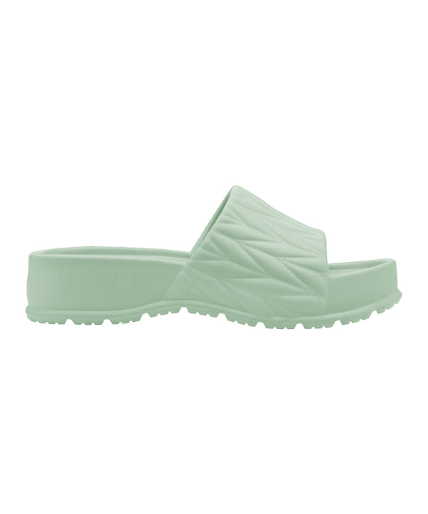 Textured Mint Green Square-Toe Sliders for Women