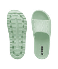 Textured Mint Green Square-Toe Sliders for Women