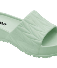 Textured Mint Green Square-Toe Sliders for Women