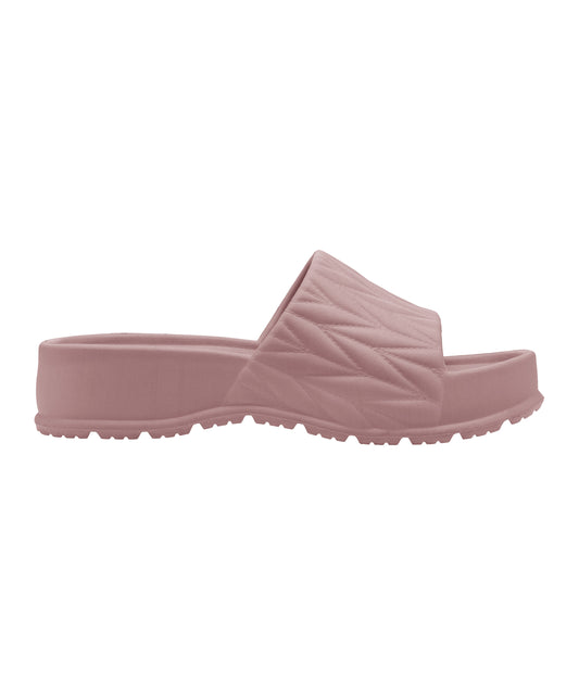 Textured Nude Pink Square-Toe Sliders for Women