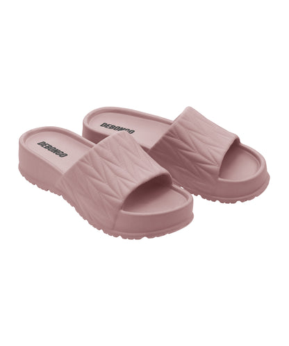 Textured Nude Pink Square-Toe Sliders for Women