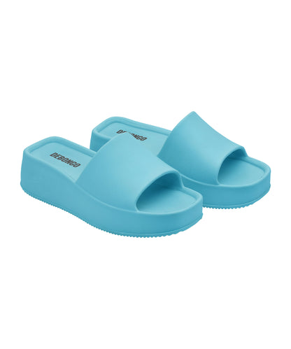 Sleek Aqua Blue Square-Toe Sliders for Women